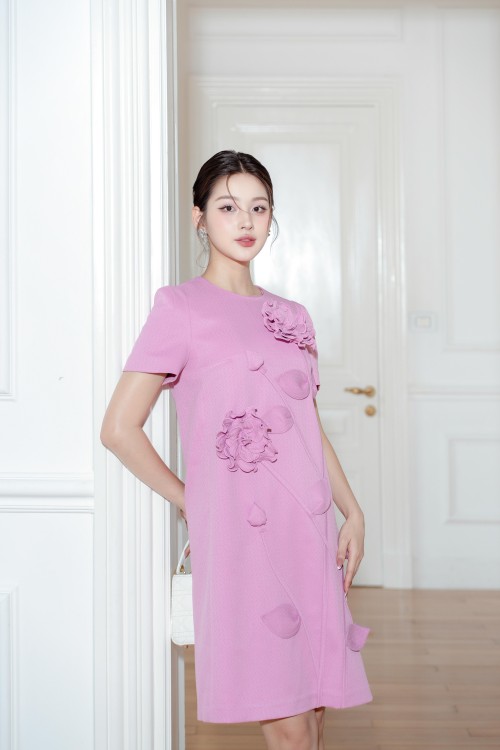 Sixdo Pink 3D Flower Tuytsi Mini Dress